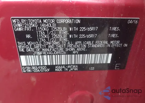 2016 Toyota Rav4 Le from USA, damaged, VIN JTMBFREV4GJ089026